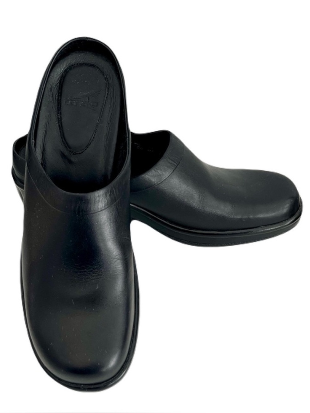 Dansko Black Smooth Leather Slip On Mules Clogs Wedges, Size 41